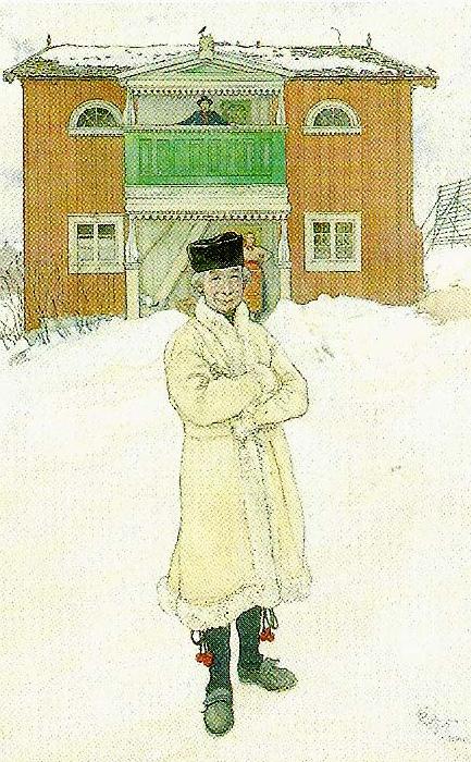 Carl Larsson daniels mats framfor sitt hus- daniels mats i bingsjo oil painting image